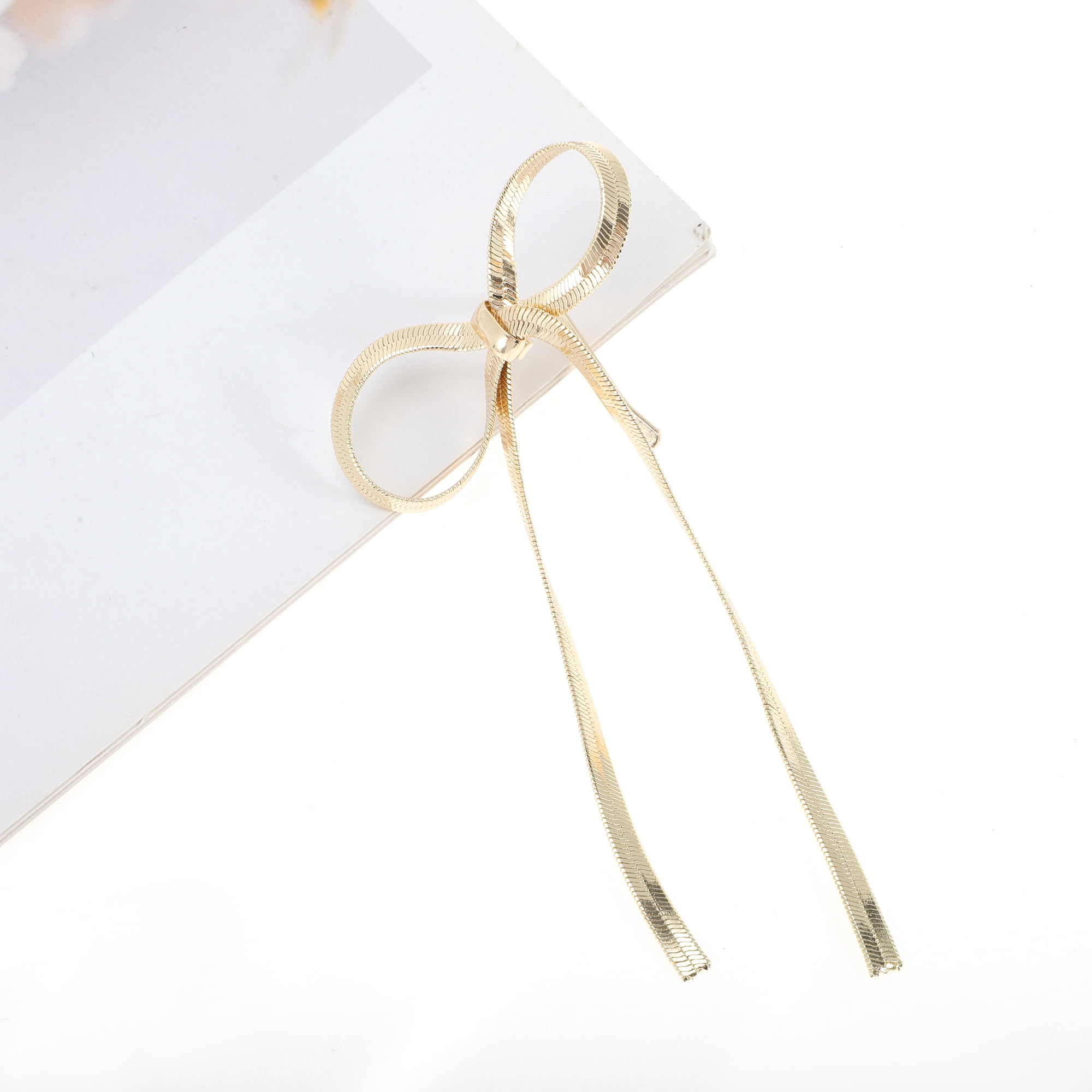 Unique Bargains Long Bow Ponytail Buckle Hair Clip 1 Pc Gold Tone