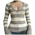 thumbnail image 2 of Pullover Sweaters for Women 2025 Long Sleeve Deep V Neck Slim Fit Striped Knitted Sweater Tops Fall Winter Outfits, 2 of 6