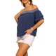 thumbnail image 4 of INSPIRAR CHIC Blusas de Verano Boho Casual para Mujeres con Hombros Descubiertos y Mangas con Volantes S Azul Oscuro, 4 of 6