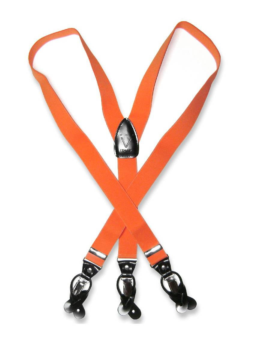 Men's Solid ORANGE SUSPENDERS Y Shape Back Elastic Button & Clip