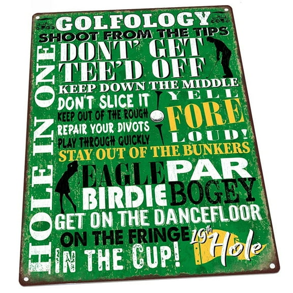 Golfology 9"x12" Metal Sign, Wall Decor for Mancave, Den, or Gameroom