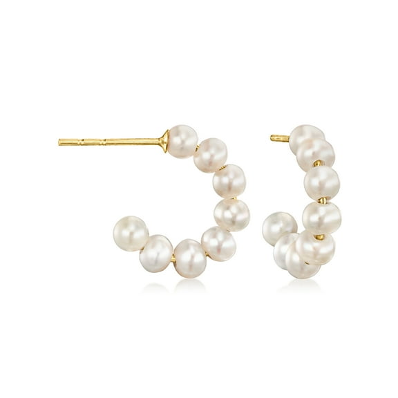 Pure Collection by Ross-Simons 3-3.5mm Cultured Pearl C-Hoop Earrings in 14kt Yellow Gold, Women's, Adult