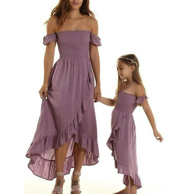 Robes Mère et Fille Ensemble Assorti Robe Bandeau à Fourche Robe d'Été Vêtements Maman et Moi Tenues d'Été pour la Famille
