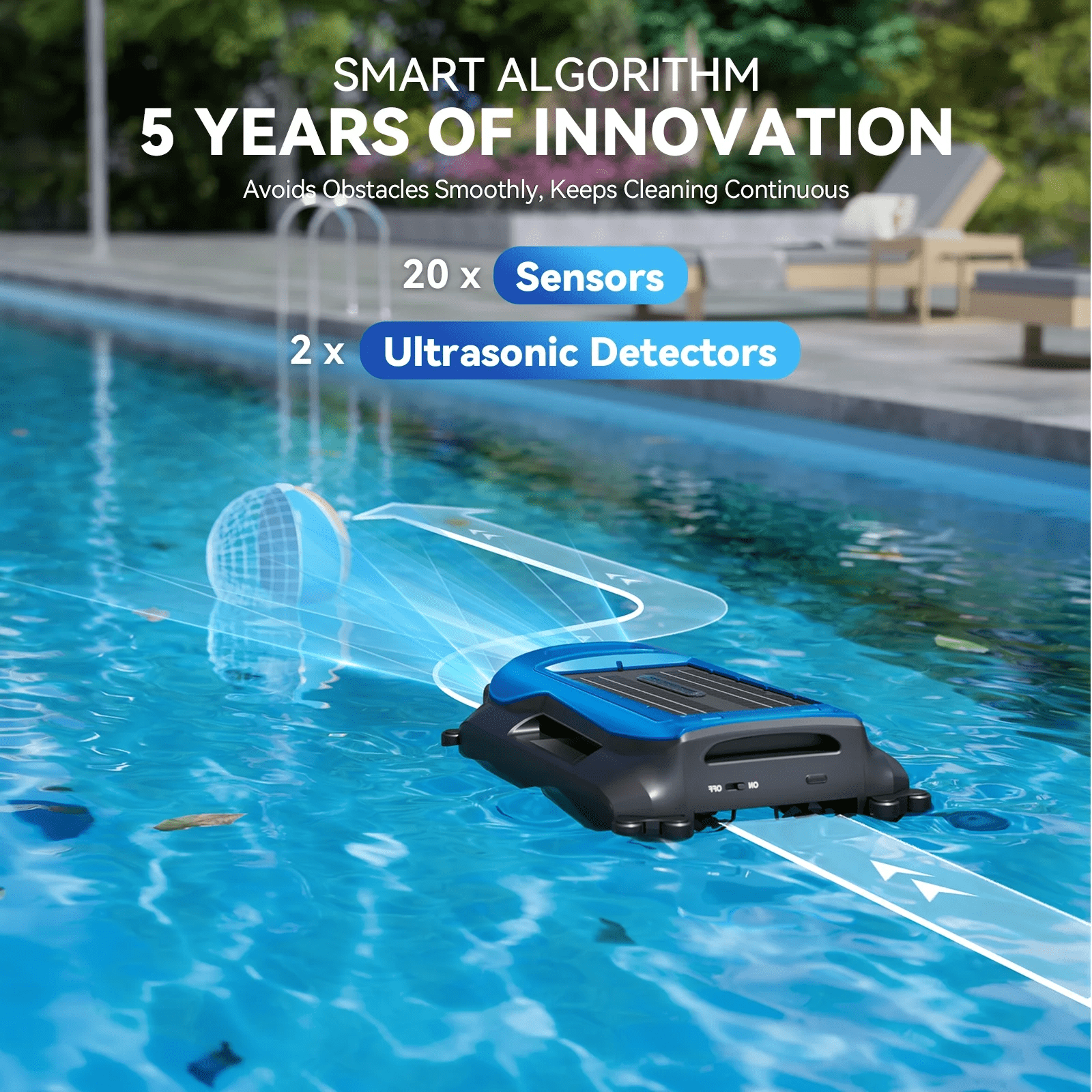 Blue 24/7 Solar Breeze Automatic Pool Skimmer Robot – APP Supported Floating Surface Cleaner for Above Ground & Inground Pools, Auto Robotic Pool Cleaner