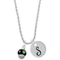 thumbnail image 1 of Delight Jewelry Silvertone Lime Green Dots on Black Spinner Silvertone Script Initial Disc - S - Charm Necklace, 20"+3", 1 of 4