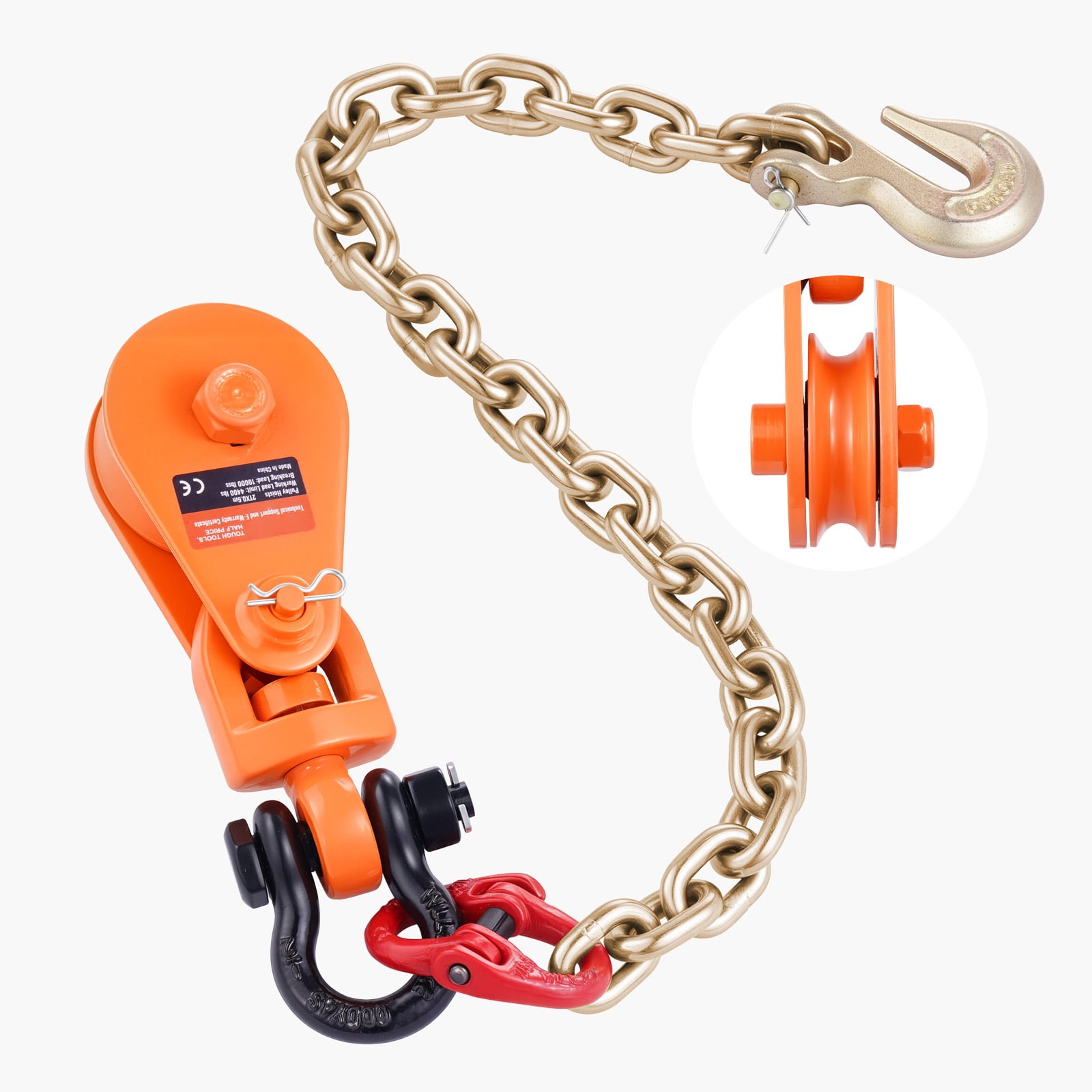 KFFKFF 2 Ton Snatch Block with G80 Chain, Swivel Shackle, 3
