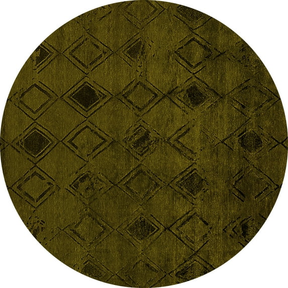 Ahgly Company Indoor Round Oriental Yellow Industrial Area Rugs, 7' Round