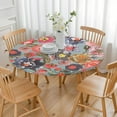 thumbnail image 3 of Floral Elastic Fit Round Tablecloth with Water-Resistant Surface, Polyester Fabric for Indoor or Patio Use, Fits 44-52 Inch Dining Tables, 3 of 6
