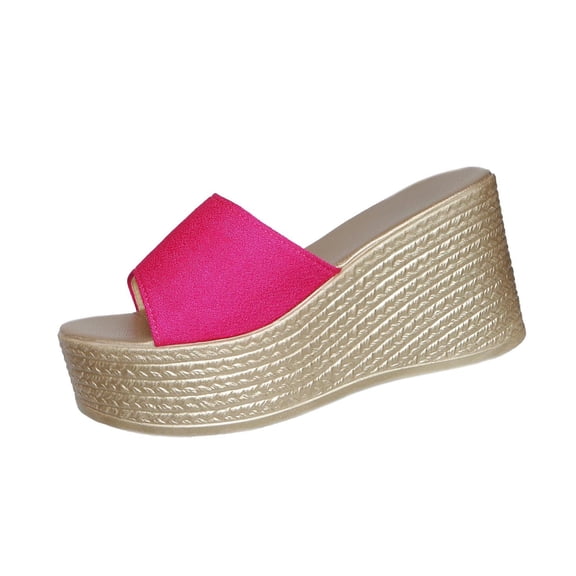 Hurxie Women's Open-Toe Platform Wedge Espadrille Slippers Summer Breathable Fish Mouth Slip-On Casual Wedge Sandals Fashionable Bohemian Beach Sandals Hot Pink 7