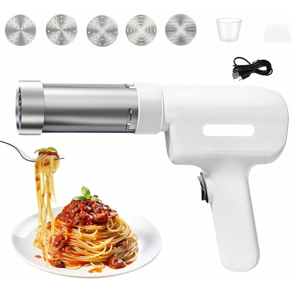 Handheld Electric Pasta Maker, 5-in-1 Wireless Noodle Maker with Noodle Molds and Dough Cutter, Portable Automatic Pasta Machine for Homemade Spaghetti