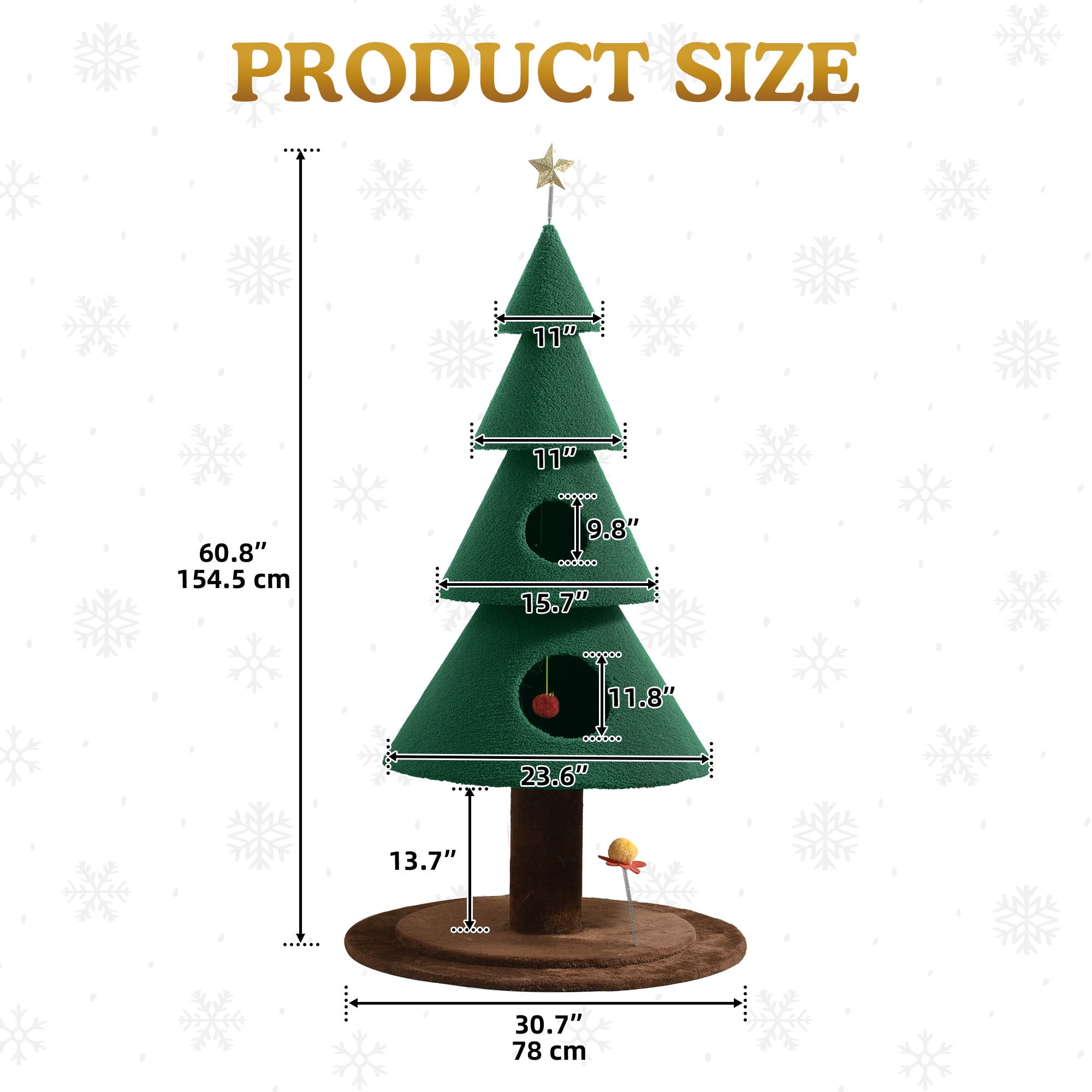 Uforic 60 Inch Christmas Themed Cat Tree, Multi-Level Festive Cat Tower with 2 Semi-Enclosed Cat Houses for Holiday Home Decor