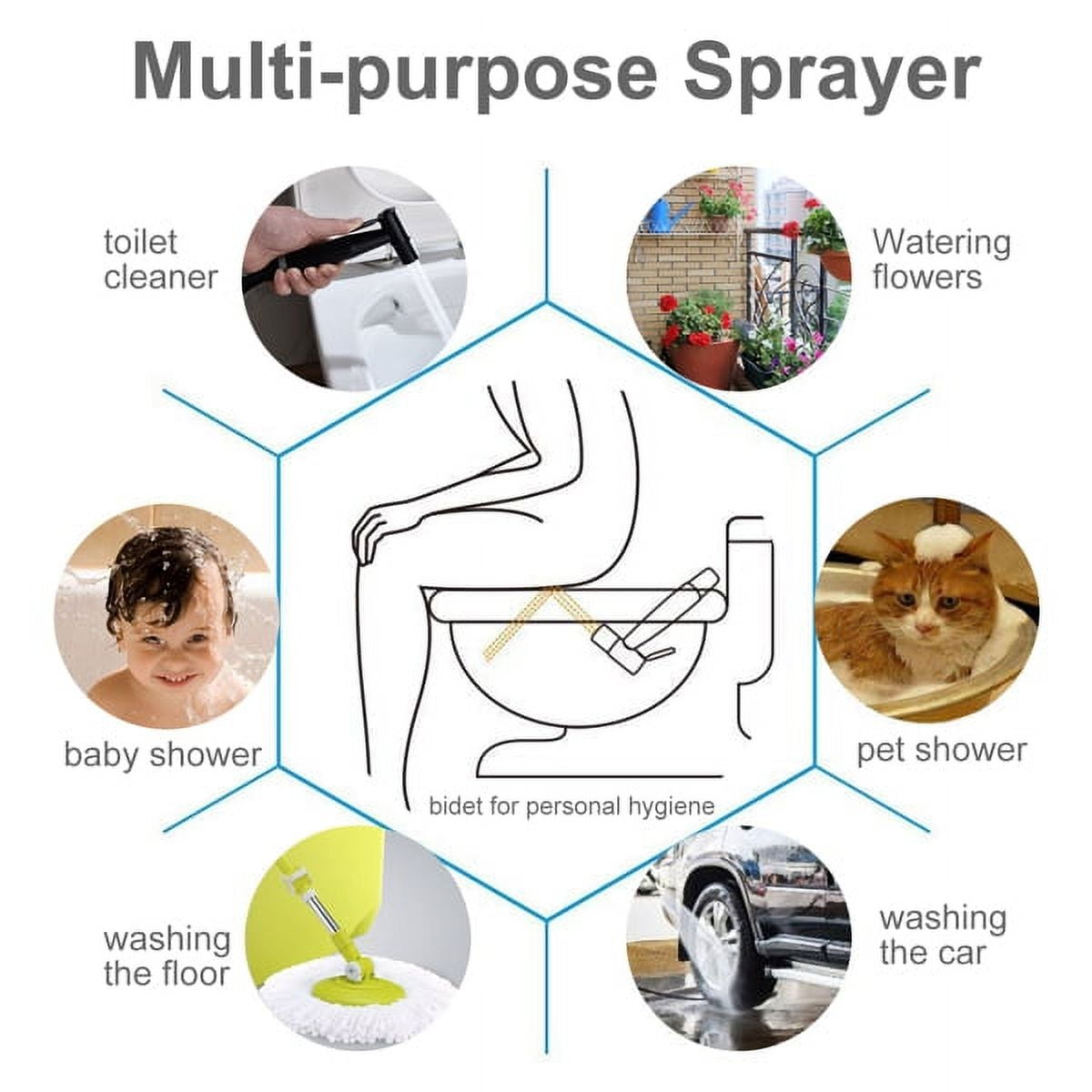 Handheld Bidet Sprayer for Toilet, Multi-Purpose Cloth Diaper Sprayer Kit with 2 Mount Options, DIY Install, Jet & Soft Spray Modes