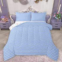 Homewish Chic Polka Dots Bedding Comforter Set,Modern Minimalsit Geometric Twin Comforter Sets,Blue White Bedding Set For Boys Girls,Ultra Soft Home Decor Reversible,2pcs