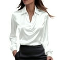 thumbnail image 2 of WHEANG Long Sleeve Shirts For Women Satin Button Down Shirt Collar Long Sleeve Soft Smooth Work Casual Elegant Pleated Blouse 1Pc White S-Xxl, 2 of 4