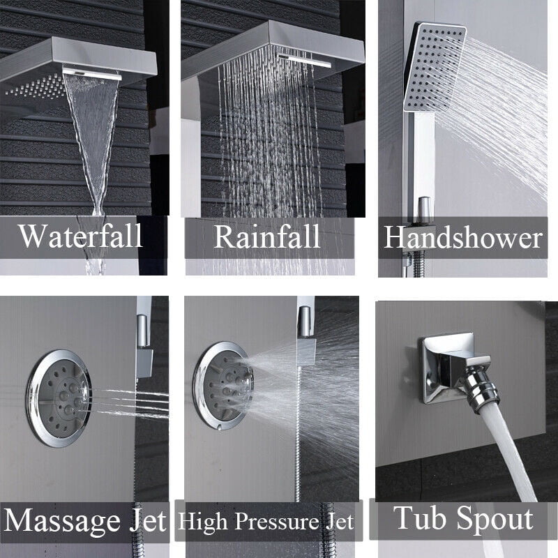 Senlesen Brushed Nickel Shower Panel Tower Massage Body Jets System Rain&Waterfall Mixer