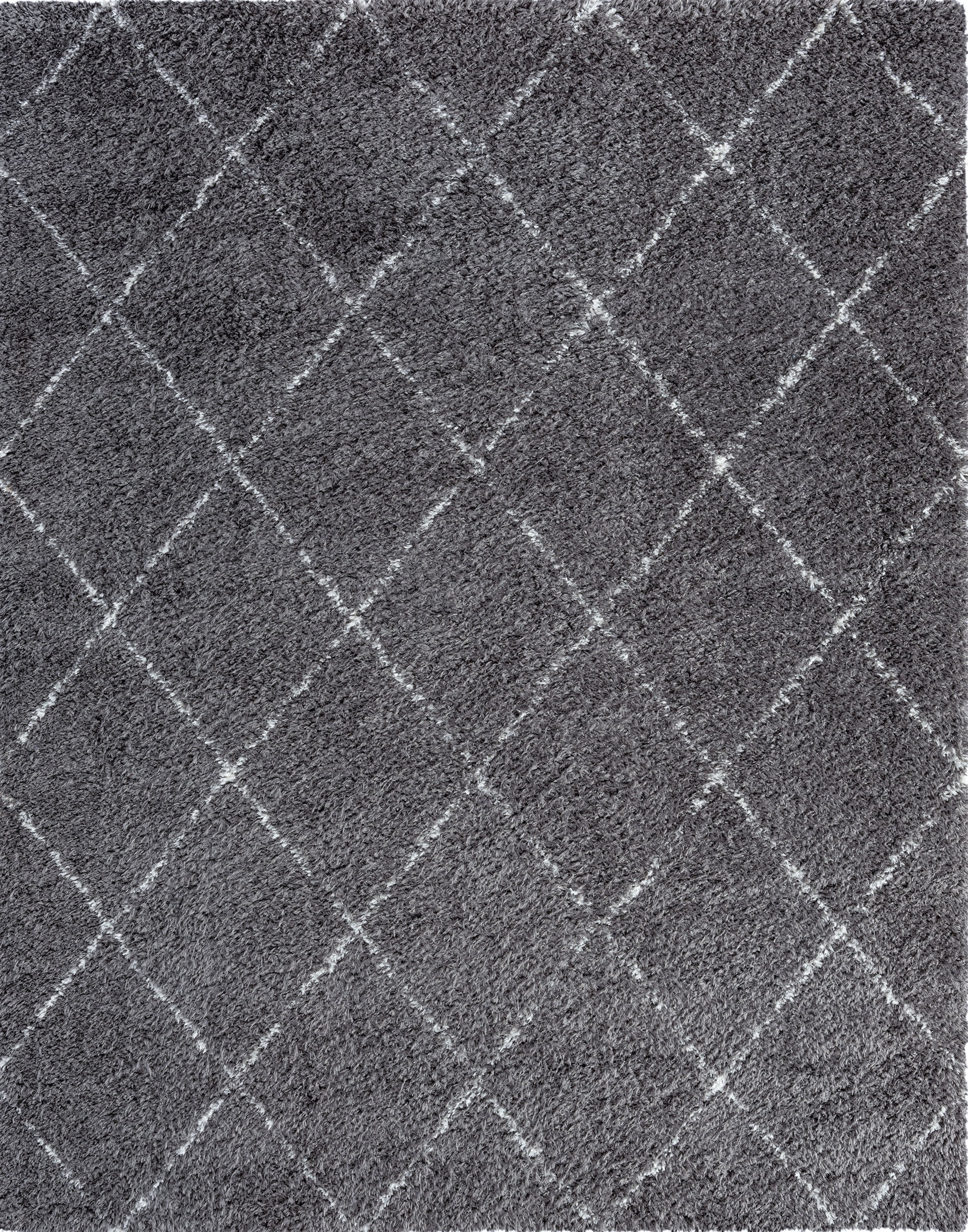 Contemporary 5x8 Area Rug Shag Thick (5'3'' x 7'3'') Diamond Dark Gray, White Living Room Easy to Clean