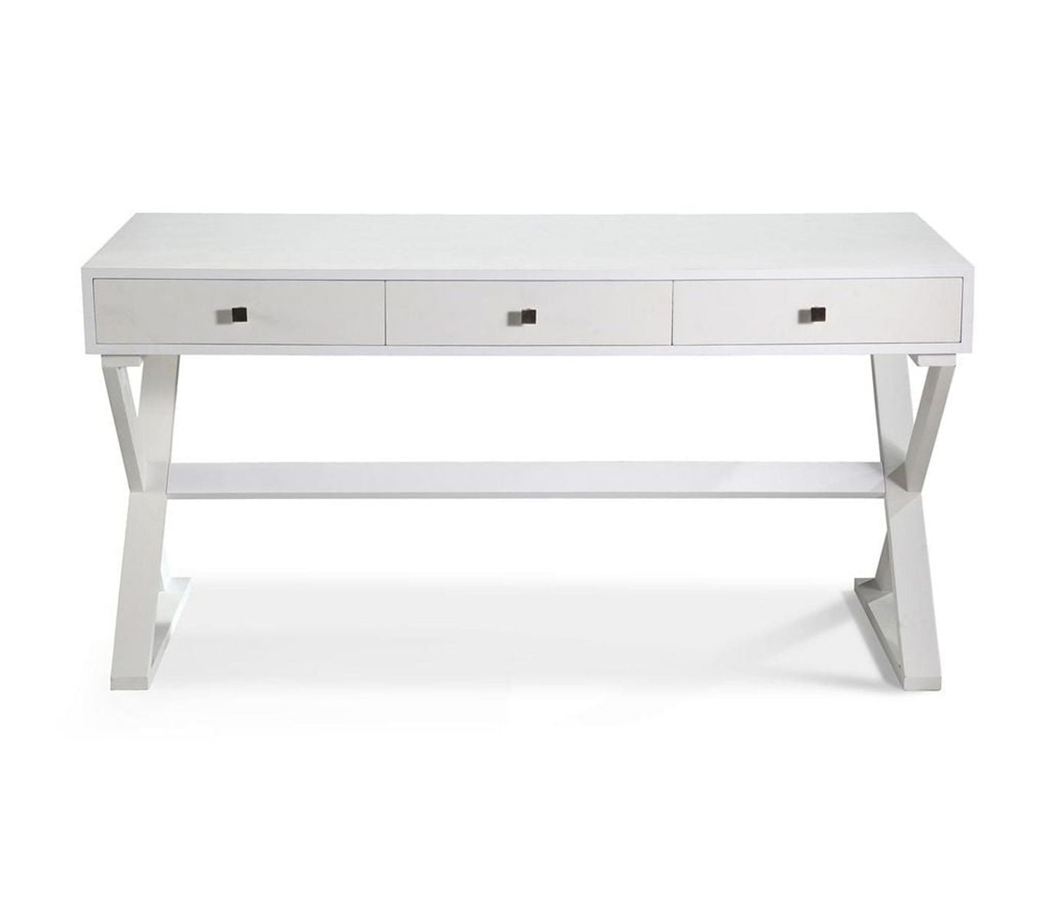 Bureau Willow en blanc, bureau en MDF, bureau blanc avec tiroirs, bureau blanc mat, bureau blanc avec pieds en bois, bureau blanc X-Base, bureau de salon, bureau, bureau de chambre