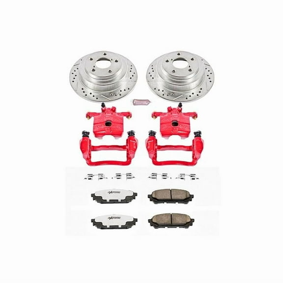 PowerStop Rear Z26 Street Warrior Brake Pad and Rotor Kit with Red Powder Coated Calipers Fits: SAAB SUBARU Select Models KC447-26