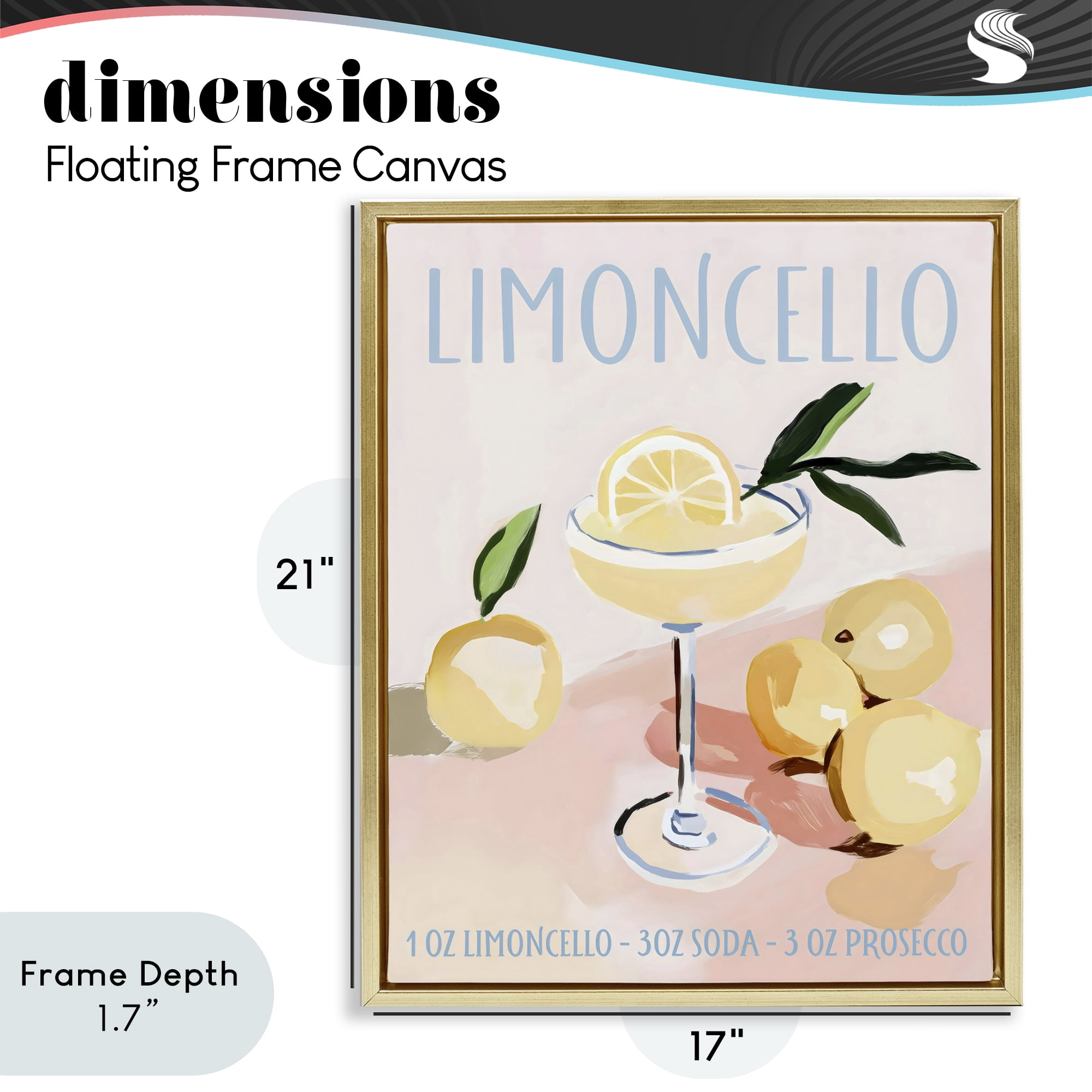 Stupell Industries Limoncello Summer Cocktail Gold Framed Floater Canvas Wall Art, design by Sisi and Seb