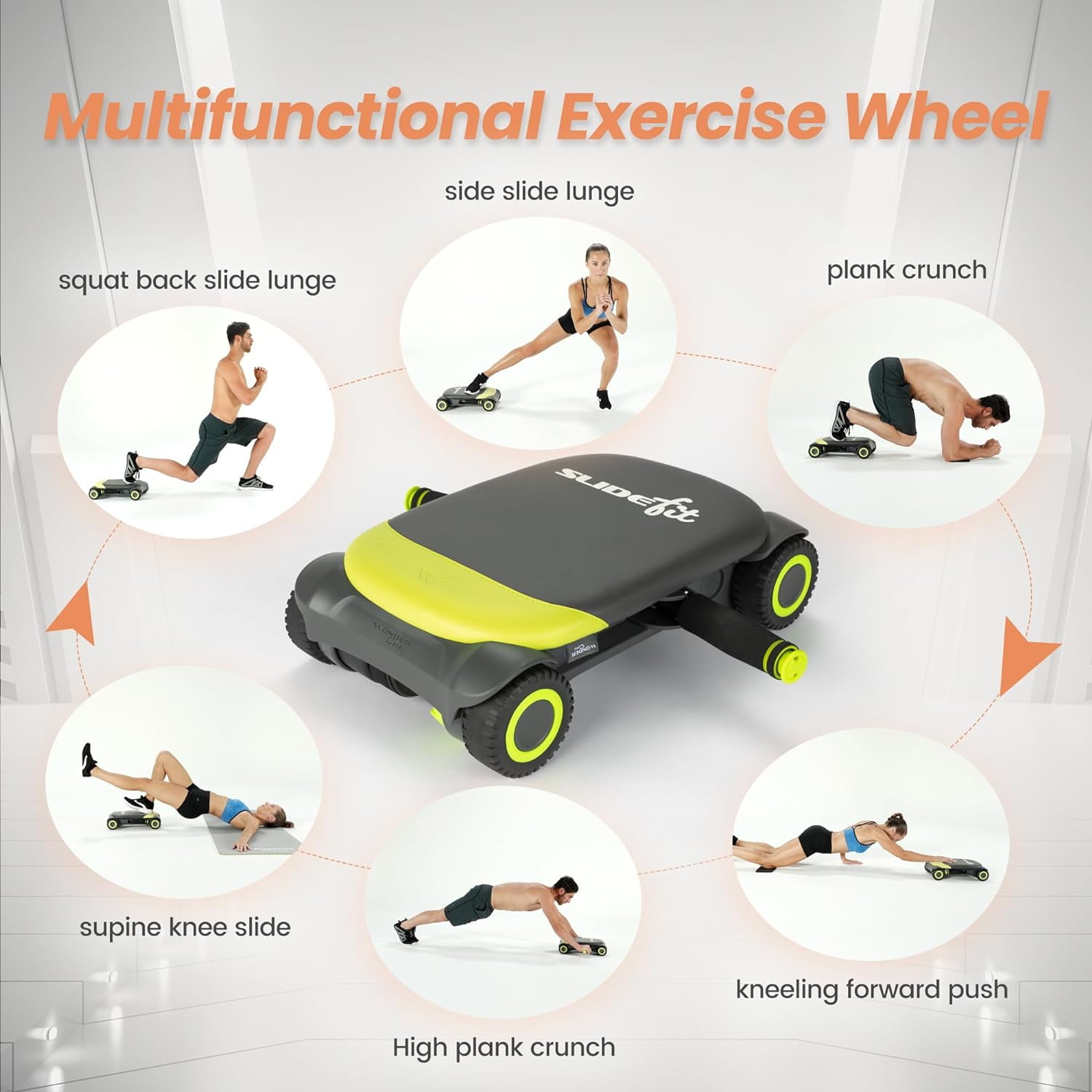 Wonder Core Slide Fit, Ab Roller Board with 4 Wheels, Automatic Rebound Abdominal Roller Wheel for Core Workout, Abdominal Trainer with Knee Pad, Ab Exercise Equipment, Fitness Rolling Board, Green