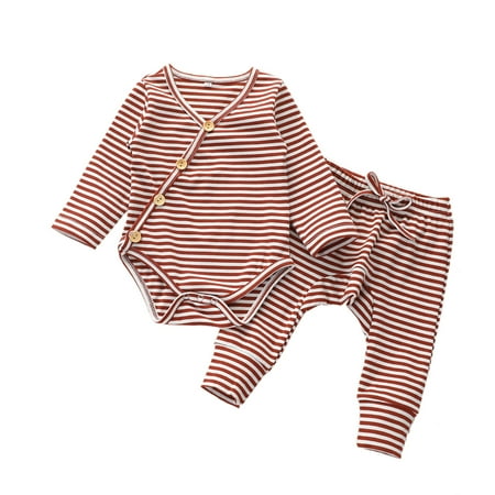 

Honeeladyy Winter Coats Infant Baby Boys Girls Long Sleeve Striped Romper Bodysuit+Pants Outfits Set Red Clearance under 5$