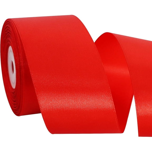 2 inch Red Satin Ribbon 22m Solid Fabric Ribbons Roll for Gift Wrapping, Satin Weddings,Flower Bouquet, Invitations,Sewing,Party Decorations, Holiday Decorating and More