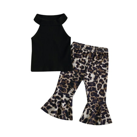 

Bagilaanoe 2pcs Toddler Baby Girl Long Pants Set Sleeveless Tank Tops + Leopard Flare Trousers 6M 12M 18M 24M 3T 4T Kids Casual Outfits
