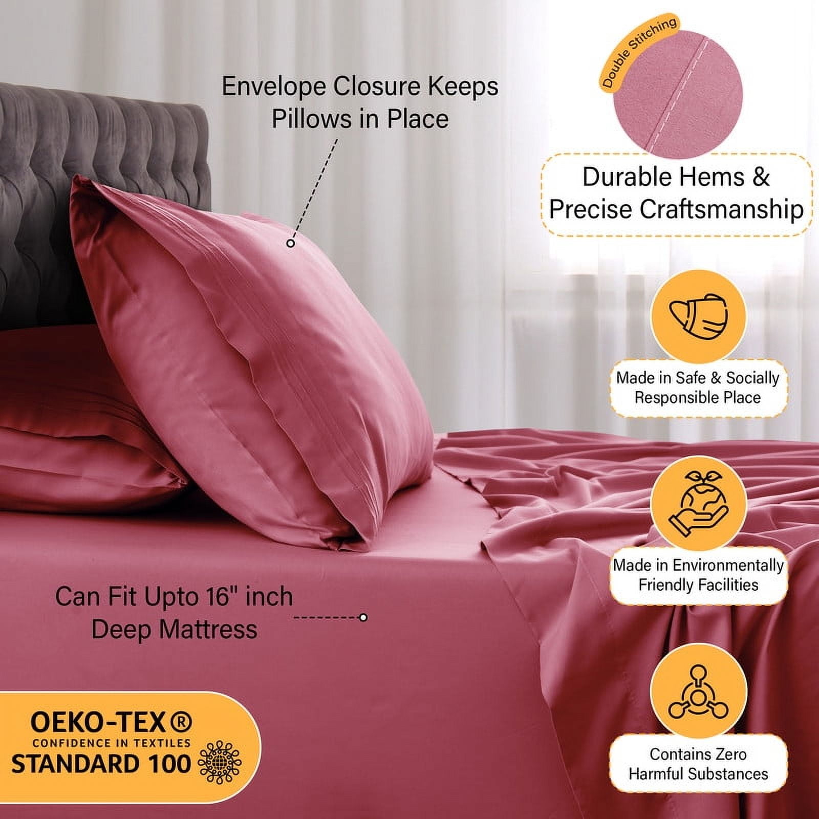 Lux Decor Full Size Sheet Set, 4-Piece Plain Soft Microfiber – Deep Pocket Full Bed Sheets, Includes 1 Fitted Sheet, 1 Flat Sheet, 2 Pillowcases, Burgundy