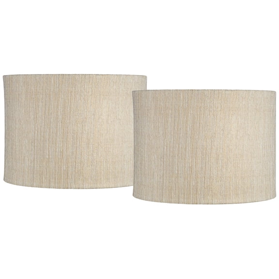 Springcrest Set of 2 Drum Lamp Shades Gold Silver Weave Medium 15" Top x 15" Bottom x 11" High Spider with Harp and Finial Fitting