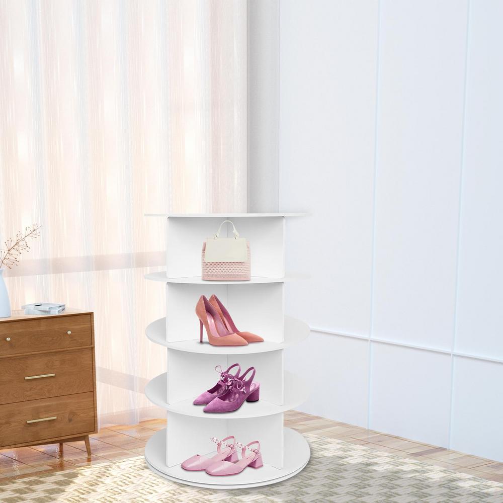 Mulaxen Shoe Rotating Organizer 4-Tier Vertical Rotating Shoe Storage Shelf Shoe Organizer Tower Shoe Carousel Round Shoe Rack for Closet Entryway Corner Garage physical