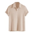 thumbnail image 6 of Men's Textured Knit Polo Shirt Summer Short Sleeve Vacation Button Beach Knit Breathable Stretchy Golf Shirts Khaki, 6 of 6