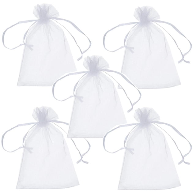 Costalitos de Fiesta para Recuerdo PouchyWhite 5Pzas Blanco 5x7cm Tela Bolsa Organza.