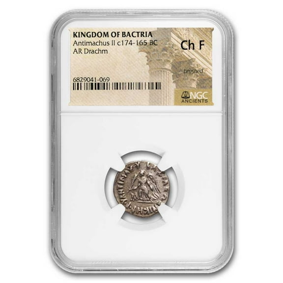 Bactria AR Drachm Antimachus II (174-165 BC) Ch F NGC Random Coin