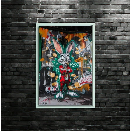 Boss Bugs Bunny Pop Art, Bugs Bunny Dollars Wall Art, Unique Office and Room Decor, Cartoon Money Artwork, Bugs Bunny Lovers Gift Poster Decor, Size 8x12 UNFFRAMED F03.1.8l1550