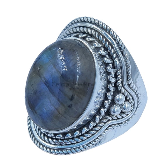 Silver Gift Ring, Labradorite Solid 925 Sterling Silver Ring