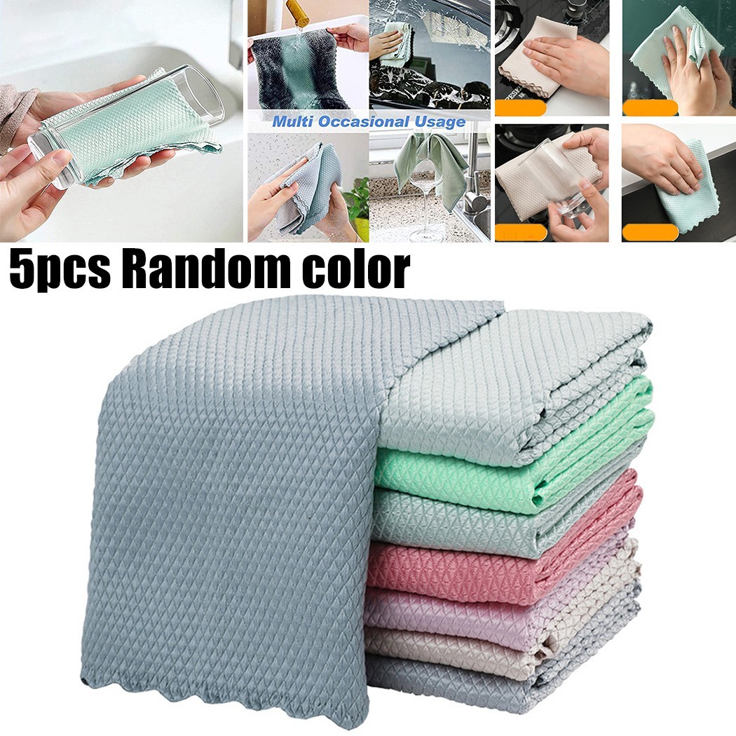 5Pcs Special Fish Scale Wipes Rag For Glass Cup Clean Cloths Housework Cleaning.