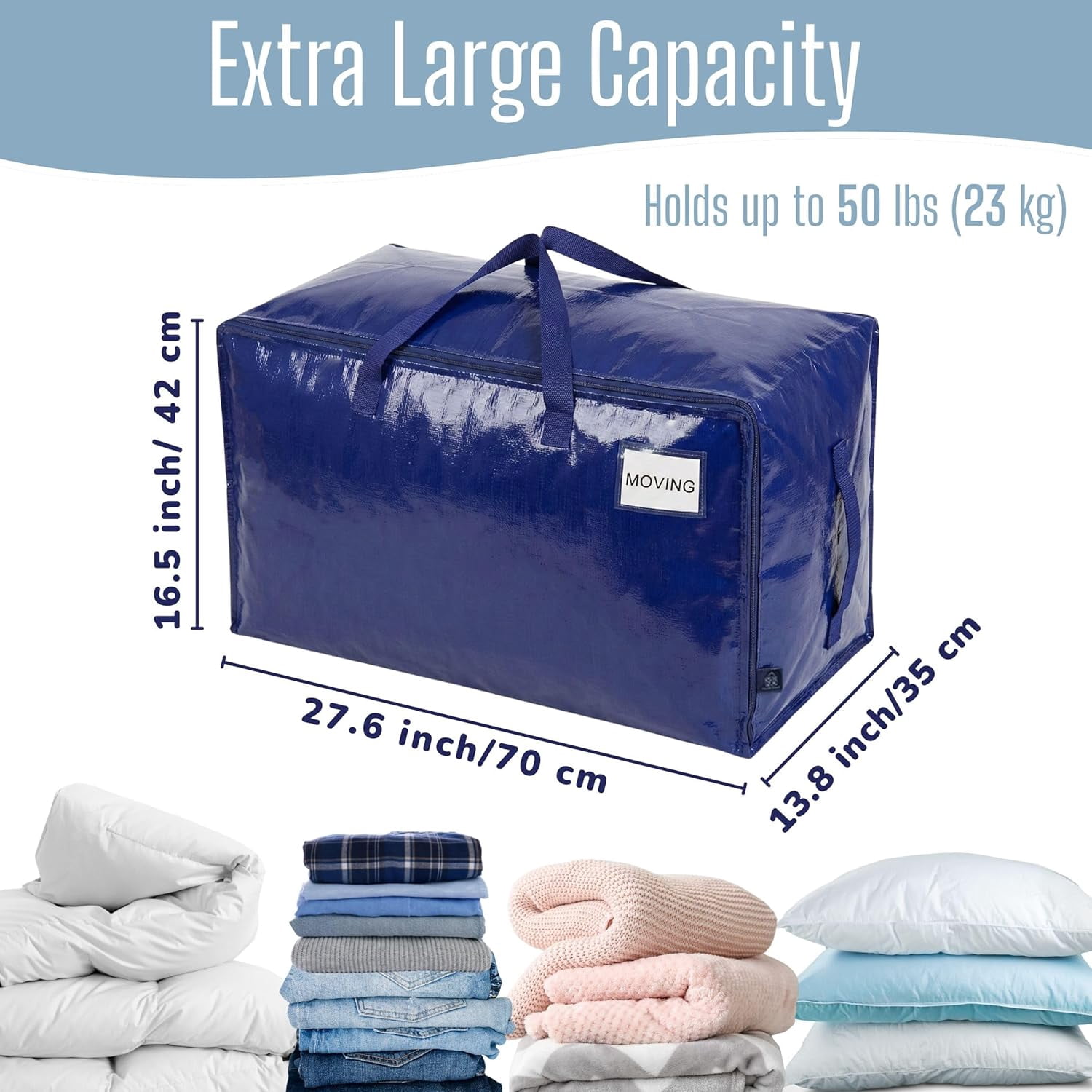 VENO 7 Pack Moving Bags, Moving Supplies, Moving Boxes, College Packing Storage Boxes with Lids Alternative, Heavy Duty Dorm Organizer Tote, Extra Large, Sturdy Handles, Zipper (Blue)