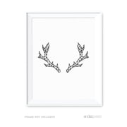 Deer Antlers Geometric Animal Origami Wall Art Black White Minimalist Print