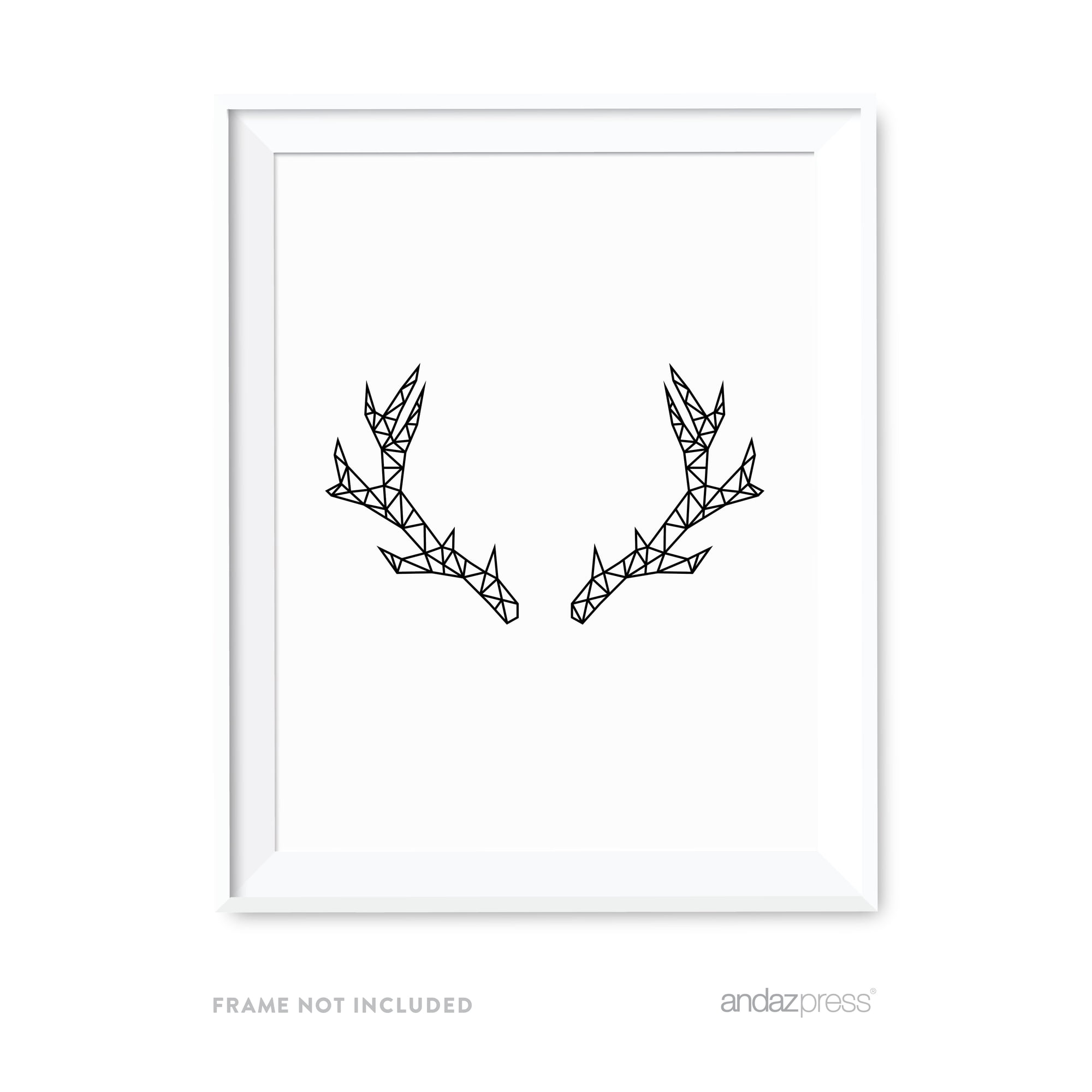 Deer Antlers Geometric Animal Origami Wall Art Black White Minimalist Print