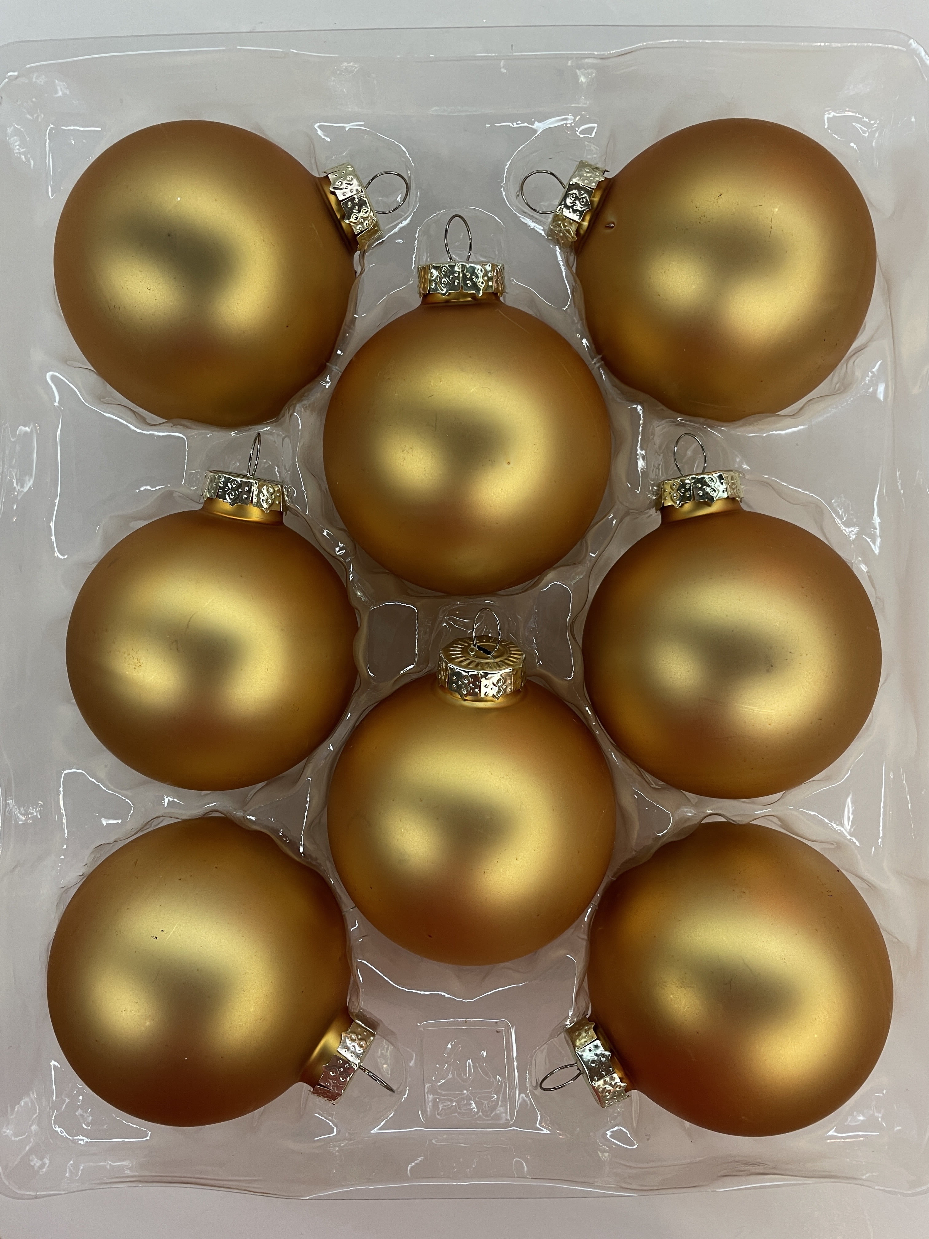 Holiday Time Christmas Solid Glass Ball Ornaments, 8 Count, 67mm, Gold Assortment, Boxed Glass
