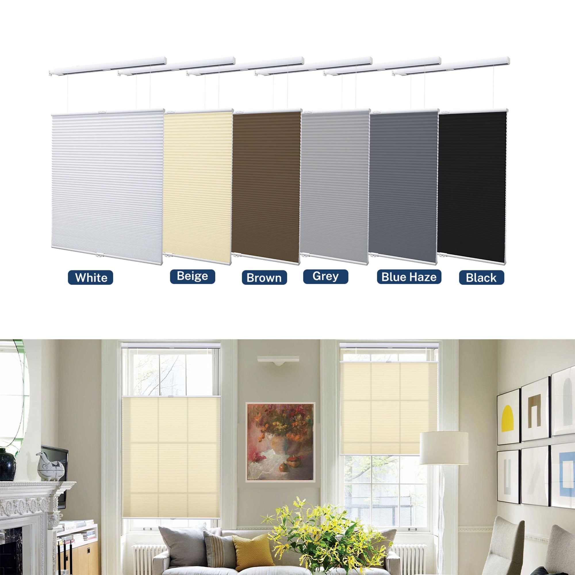 Keego No Drill Top Down Bottom Up Cellular Shades for Windows Light Filtering Cordless Blind Window Shades No Tool Honeycomb Blinds Shades for Home, Easy To Install, White, 20"W x 48"H