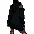 thumbnail image 2 of Women Hoodies Off-shoulder Hoodies Long Sleeve Plain Tunic Cold Shoulder Pullover Oversized Hooded Sweatshirt Women's Fall 2026 Outfits(Black,L), 2 of 8