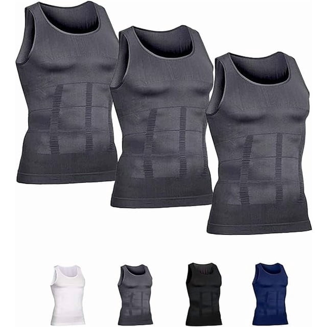 Mens Slimming Body Shaper Vest Compression Tank Tops Shirts Workout Abs Abdomen Undershirts 3pcs