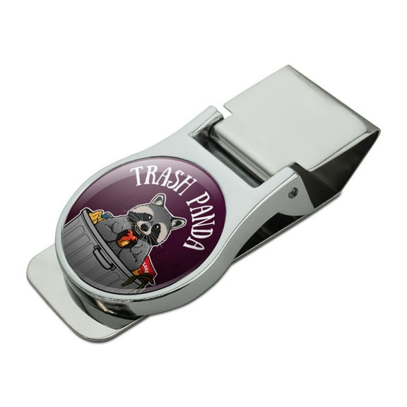 Raccoon Trash Panda in Garbage Satin Chrome Plated Metal Money Clip