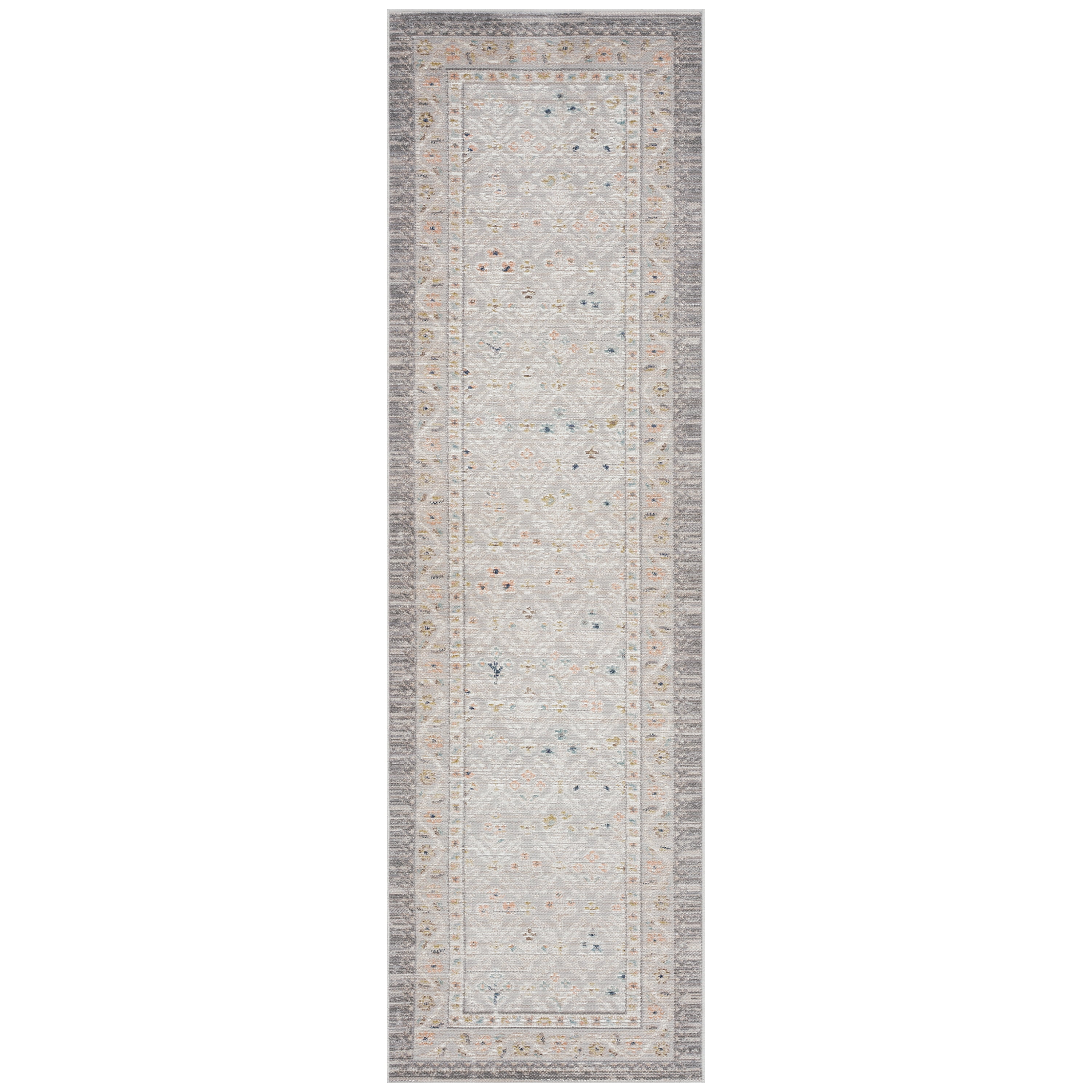 Crestwood Traditional Oriental 2x8 Gray and Aqua Polyester Indoor Runner Rug, 2'3'' x 7'7''