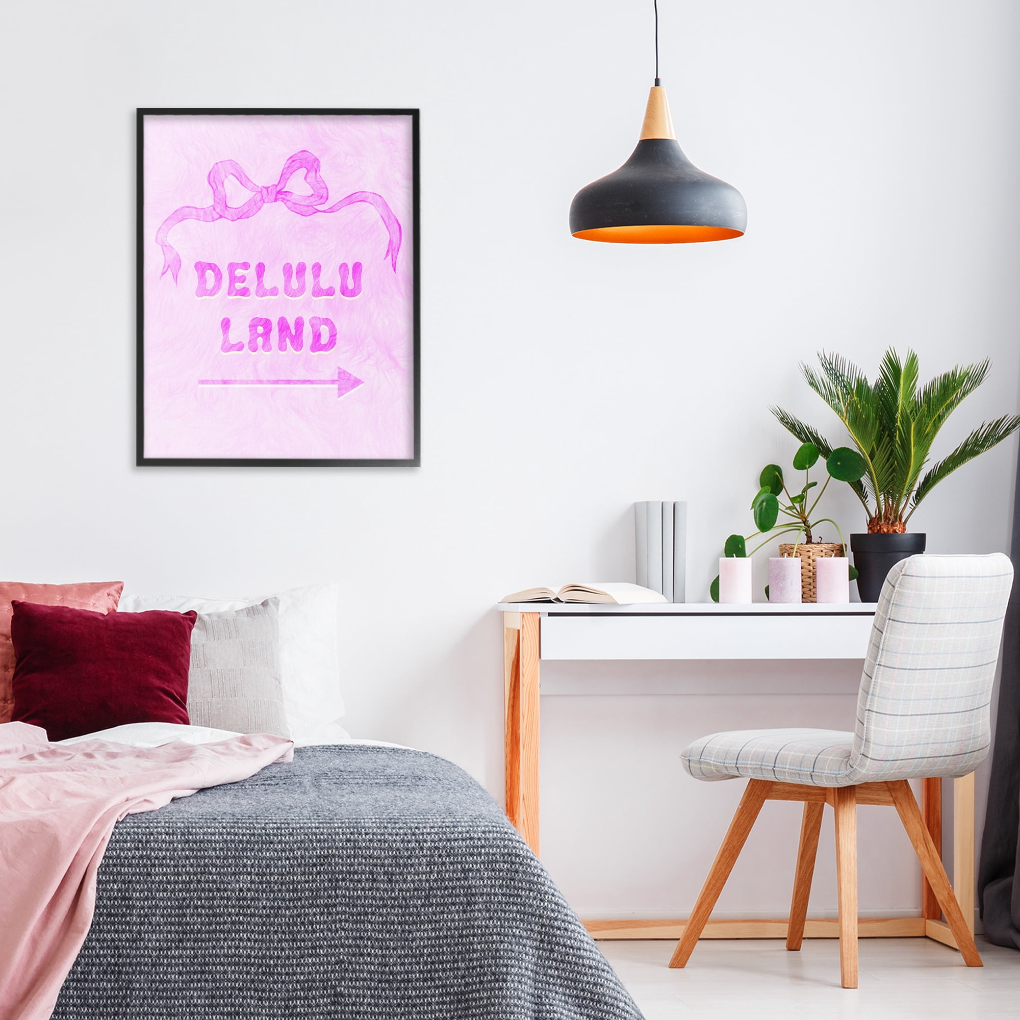 Stupell Industries Delulu Land Feminine Ribbon Black Framed Giclee Art, design by Ziwei Li