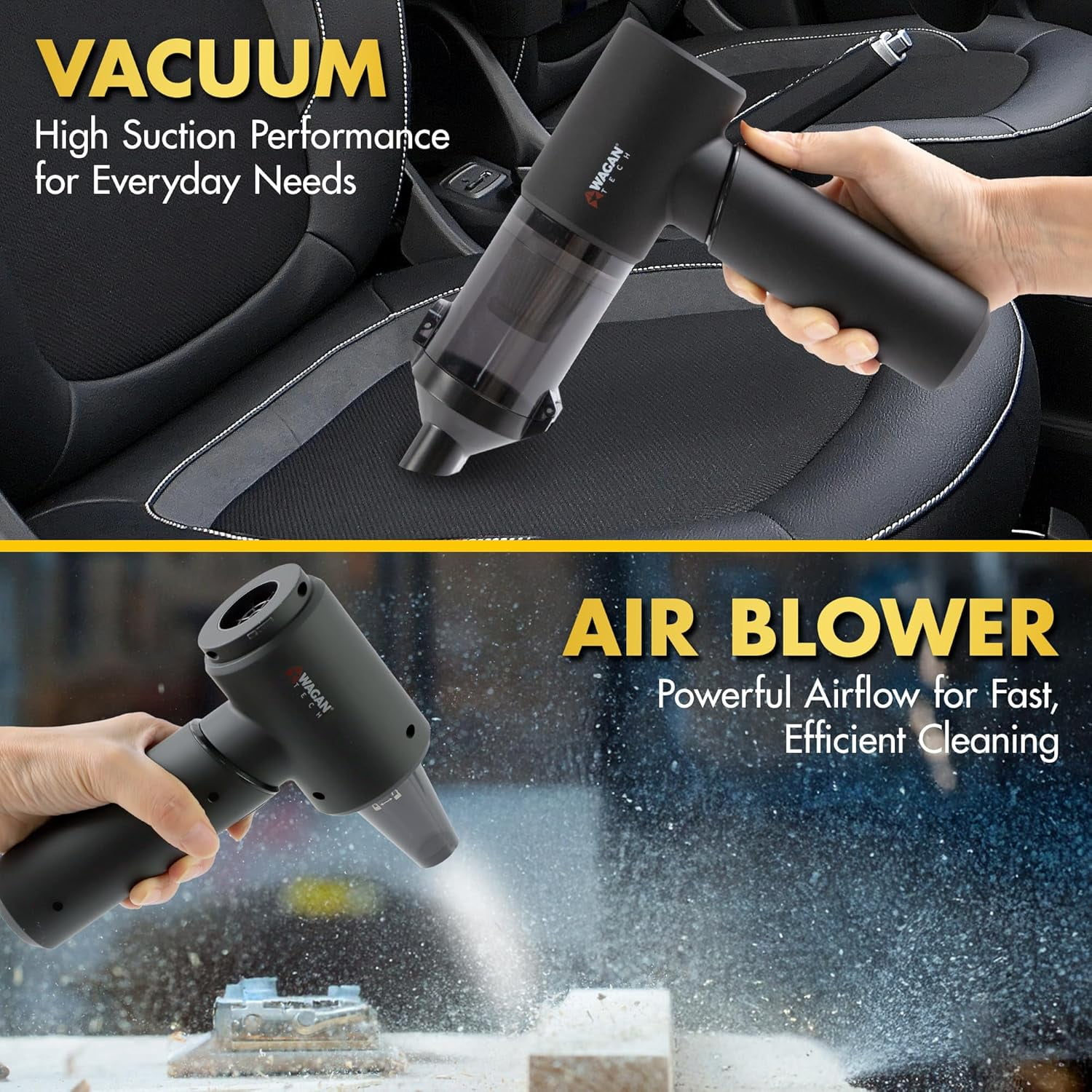 EL7209 Cordless Car Vacuum with Air Blower, Brushless Motor 16000Pa Strong Suction, Rechargeable Mini Handheld Vacuum Cleaner with USB-C, Portable Dust Cleaner and Blower for Car, Home, Office