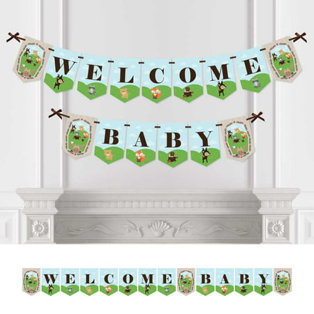 Woodland Creatures - Baby Shower Bunting Banner - Forest Friends Party Decorations - Welcome Baby