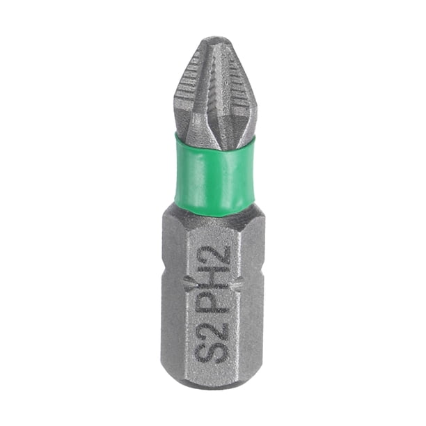 #2 Punta de destornillador de impacto Phillips antideslizante PH2 vástago hexagonal de 1/4" 1" (25mm) bits de taladro de cabeza cruzada magnetizada de acero S2, herramientas eléctricas, gris/verde