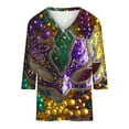 thumbnail image 4 of YUGYXL Casual Plus Size 3/4 Length Sleeve Tshirt for Women Mardi Gras Mask Graphic Loose Lightweight Clothes Ladies V Neck Tunic Comfy Tees Theme Party Funny Tops, 4 of 4